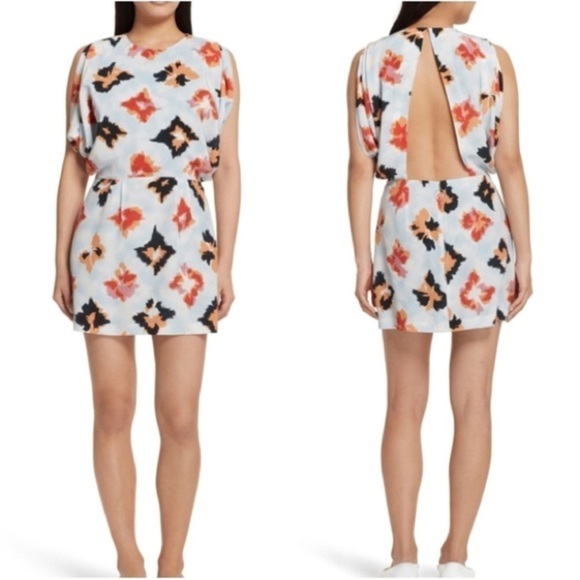 Opening Ceremony Diamond Print Silk Open Back Mini Dress Cut Out Sz 10 - Picture 1 of 16